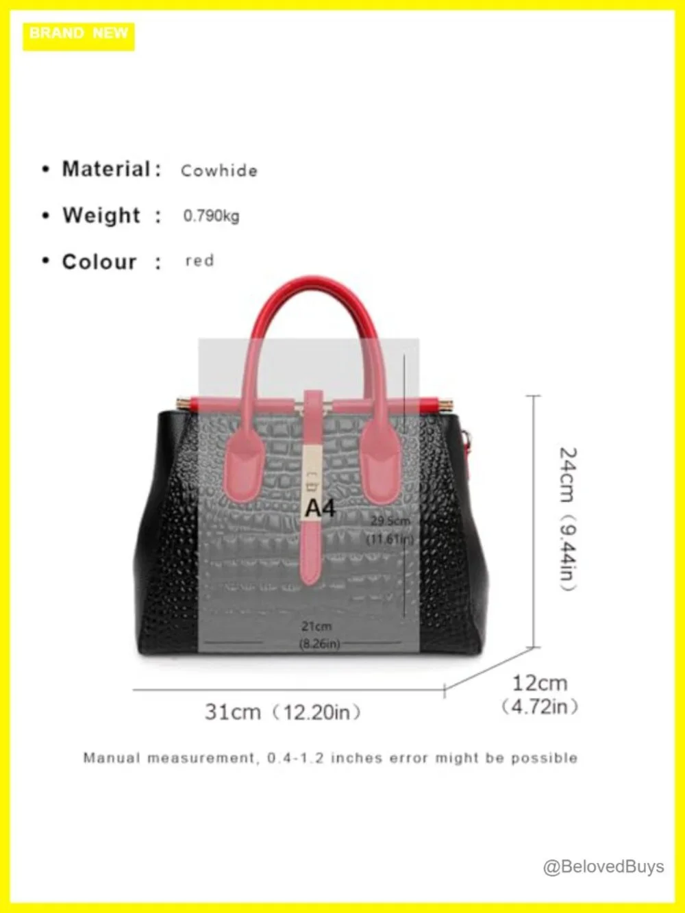 Genuine Leather Crocodile Print Handbag - Large Capacity, Detachable Strap,